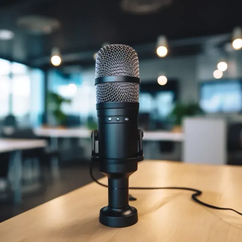 Podcast microphone on a desk