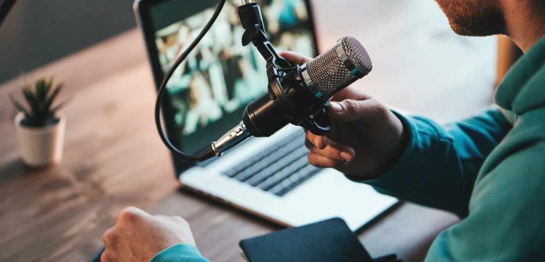 Minimal desk setup with microphone